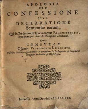 Apologia pro Confessione ...