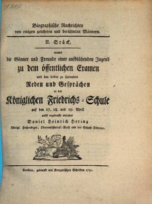 Biographische Nachrichten von einigen gelehrten und berühmten Männern. 2. 1791