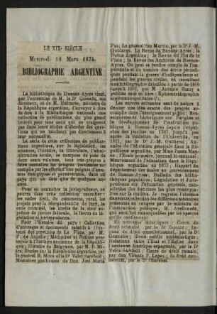 [Artikel] Bibliographie argentine, Mercredi 18 Mars 1874
