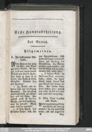 Erste Hauptabtheilung. Lob Gottes.