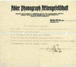 Bescheinigung der Adler Photograph AG über die Beschäftigung und Entlassung eines Mitarbeiters