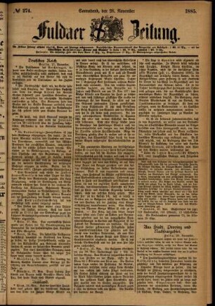 Ausgabe vom Samstag, den 28. November 1885.