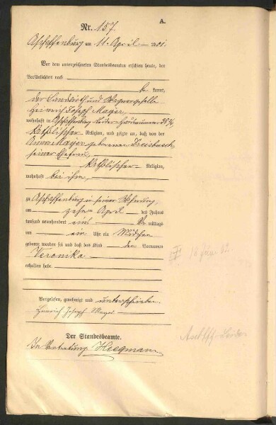 Standesamtsbuch der Stadt Aschaffenburg: Geburten 365/1900 - 184/1901