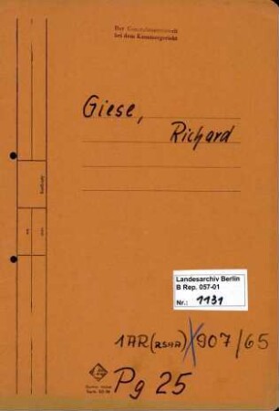 Personenheft Richard Giese (*05.02.1894), Kriminalobersekretär