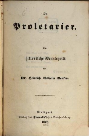 Die Proletarier : eine historische Denkschrift