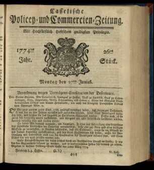 26tes Stueck, Montag den 27ten Junius 1774