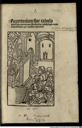 Repertorium siue tabula generalis autoritatum Arestotelis et philosophorum : cum co[m]mento per modum alphabeti