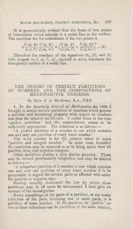 The theory of perfect partitions of numbers and the compsitions of multipartite numbers.