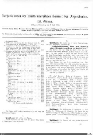 121. Sitzung, Stuttgart, 3.7.1902
