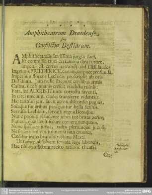 Amphitheatrum Dresdense seu Conflictus Bestiarum