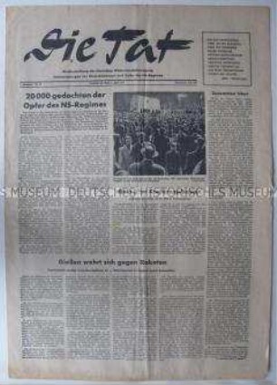 Antifaschistische Wochenzeitung "Die Tat" u.a. zu Protesten gegen die Stationierung von Atomwaffen in der Bundesrepublik
