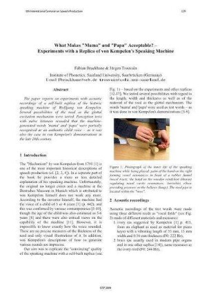What makes 'mama' and 'papa' acceptable? Experiments with a replica of von Kempelen's speaking machine