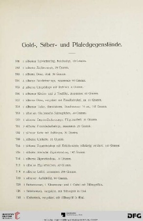 Gold-, Silber- und Platedgegenstände (Nr. 701-787)