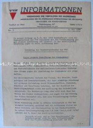 Hektografiertes Mitteilungsblatt der VVN u.a. mit dem Wortlaut einer Erklärung des Bunedsvorstandes gegen die atomare Bewaffnung der Bundeswehr