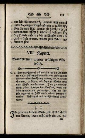 VIII. Kapitel. Beantwortung zweyer wichtigen Einwürfe.