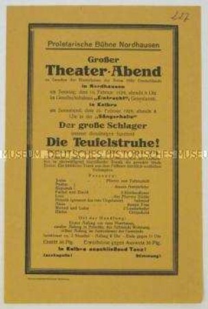 Programmzettel der Proletarischen Bühne Nordhausen zu einem Theaterabend