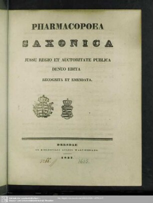 1837: Pharmacopoea saxonica