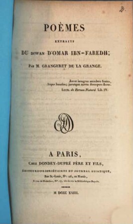 Poèmes extraits du Diwan d'Omar Ibn-Faredh