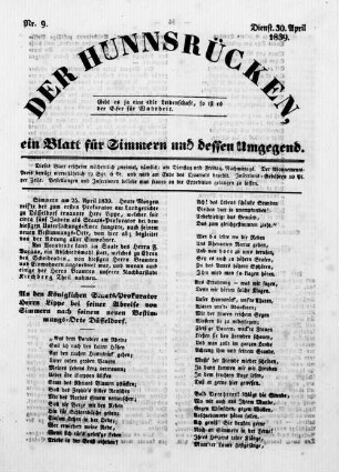 Der Hunnsrücken. 1839-1842