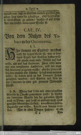 Cap. IV. [VI.] Von dem Nutzen des Tobacs in der Oeconomie