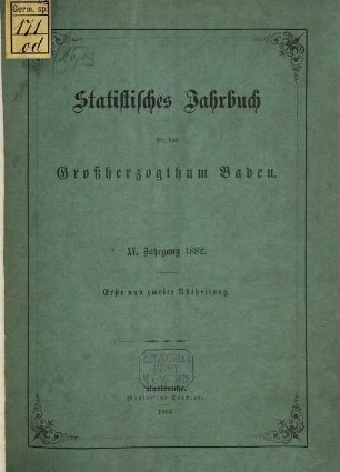 Statistisches Jahrbuch für das Land Baden. 15. 1882 (1884)