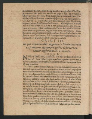 Caput III. In quo examinantur argumenta Photinianorum ex scripturis deprompta quibus de struere conantur mysterium SS. Trinitatis.