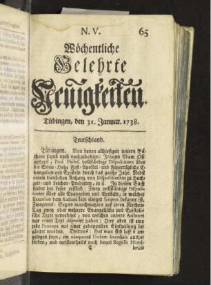N. V. Tübingen, den 31. Januar. 1738