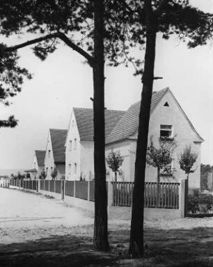 Coswig, Heinrich-Heine-Weg. Wohnhäuser mit Einfriedung