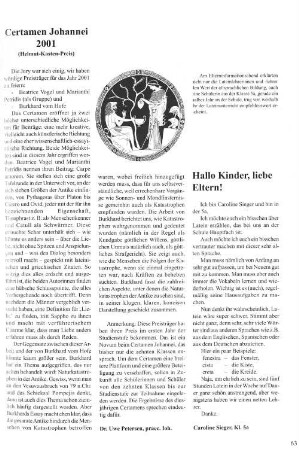 Hallo Kinder, liebe Eltern!
