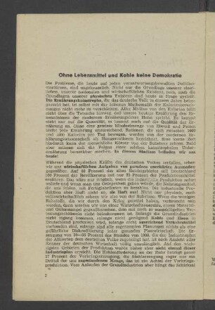 Ohne Lebensmittel und Kohle keine Demokratie