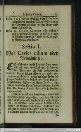 Sectio I. Was Caries ossium oder Beinfäule sey