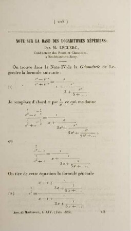 Note sur la base des logarithmes népériens.