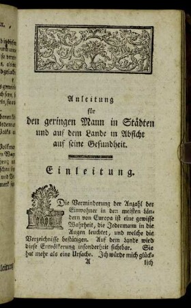 Anleitung für den geringen Mann in Städten und auf dem Lande in Absicht auf seine Gesundheit.