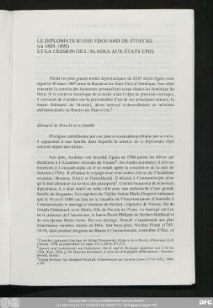 Le Diplomate Russe Edouard De Stoeckl (ca 1805-1892) Et La Cession De L'Alaska Aux États-Unis