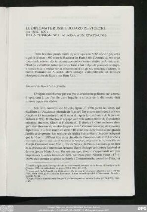 Le Diplomate Russe Edouard De Stoeckl (ca 1805-1892) Et La Cession De L'Alaska Aux États-Unis
