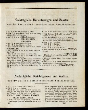 Nachträgliche Berichtigungen und Zusätze zum 1sten Theile des althochdeutschen Sprachschatzes.
