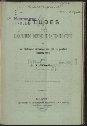 Études sur l'amplitude diurne de la température et sur l'influence qu'exerce sur elle la position topographique : Avec 1 tableau graphique