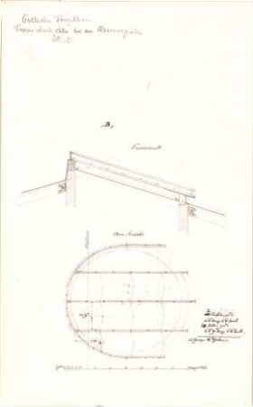 Gärtner, Friedrich von; München; Wittelsbacherpalast - Treppen im Ostflügel - Oberlicht (Ansicht, Schnitt)