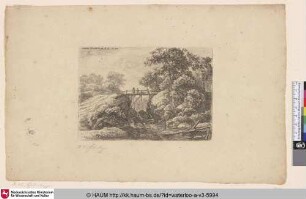 [Brücke zwischen zwei Felsen; A small wooden bridge]