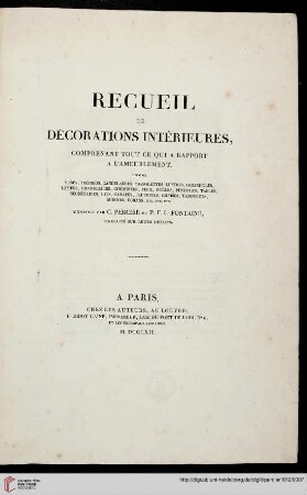 Recueil de décorations intérieures : comprenant tout ce qui a rapport a l'ameublement, comme vases, trépieds, candélabres...