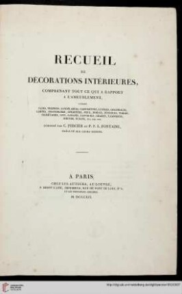 Recueil de décorations intérieures : comprenant tout ce qui a rapport a l'ameublement, comme vases, trépieds, candélabres...