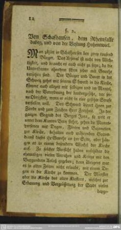 §. 2. Von Schafhausen, dem Rheinfalle dabey, und von der Vestung Hohentwiel