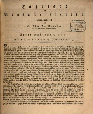Tagblatt des Menschheitlebens, 1. 1811,1