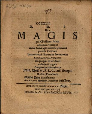 De magis qui Christum Jesum adoratum venerunt