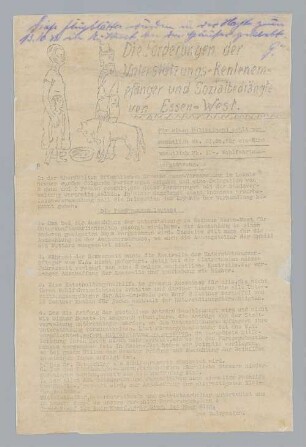 "Die Forderungen der Unterstützungs-Rentenempfänger und Sozialbedrängten von Essen-West"