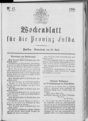 Nr. 17, Ausgabe vom 28. April 1860