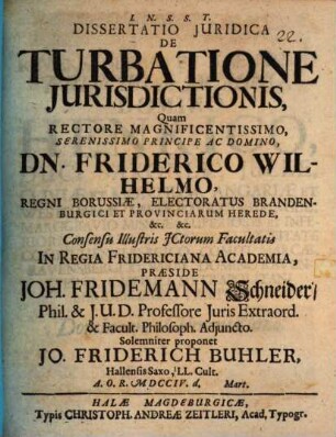Diss. iur. de turbatione iurisdictionis