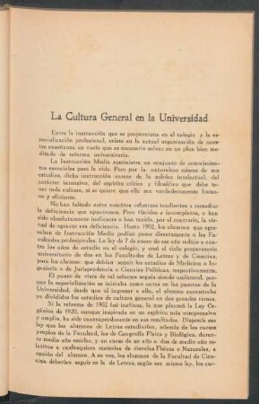 La cultura general en la Universidad
