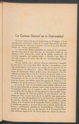 La cultura general en la Universidad