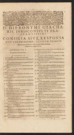 D. Hieronymi Giacharis ... Responsa Duo Celeberrima: Quorum Primum ...
